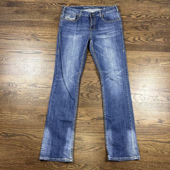 Cowgirl Tuff Co Jeans Womens 32x37 Blue Don't Fence Me In Bootcut Western - Picture 1 of 12